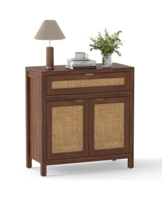 Sideboard Storage Cabinet with Rattan Doors and Drawer, 31 x 14.5 x 32 in