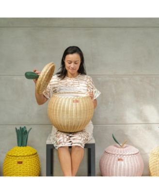 Apple Handcrafted Rattan Storage Basket with fabric lining - Wicker Natural, Medium