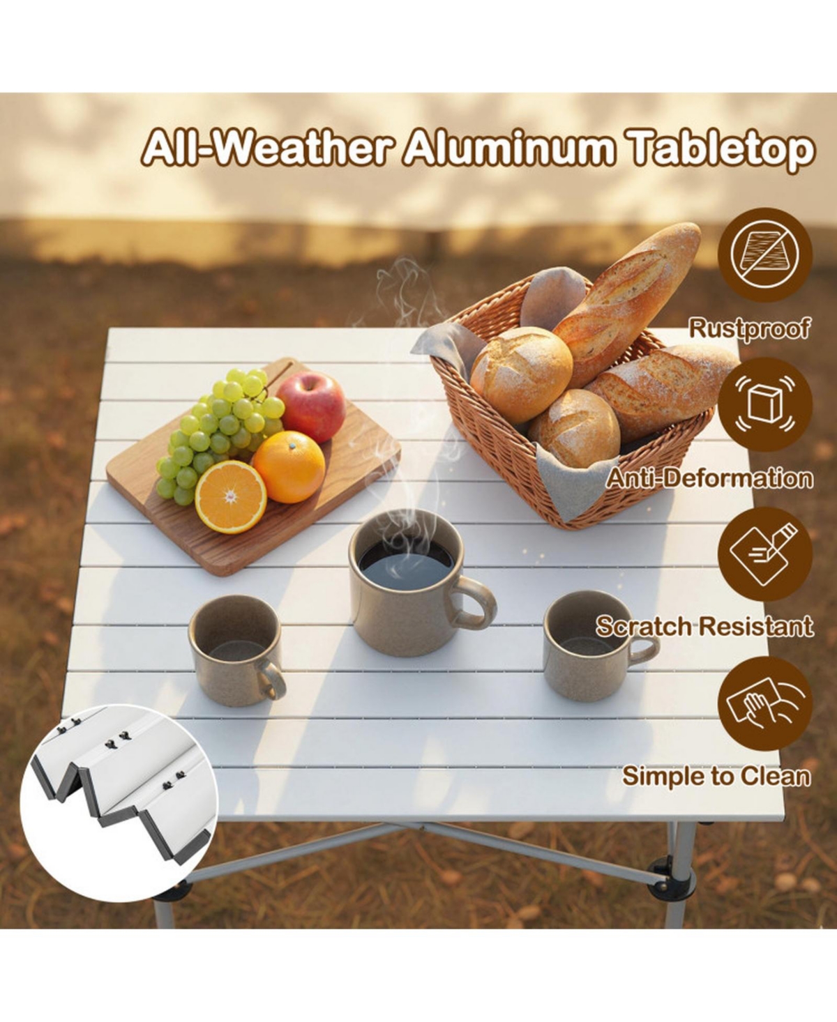 Gouun Folding Roll-Up Aluminum Camping Table with Carry Bag