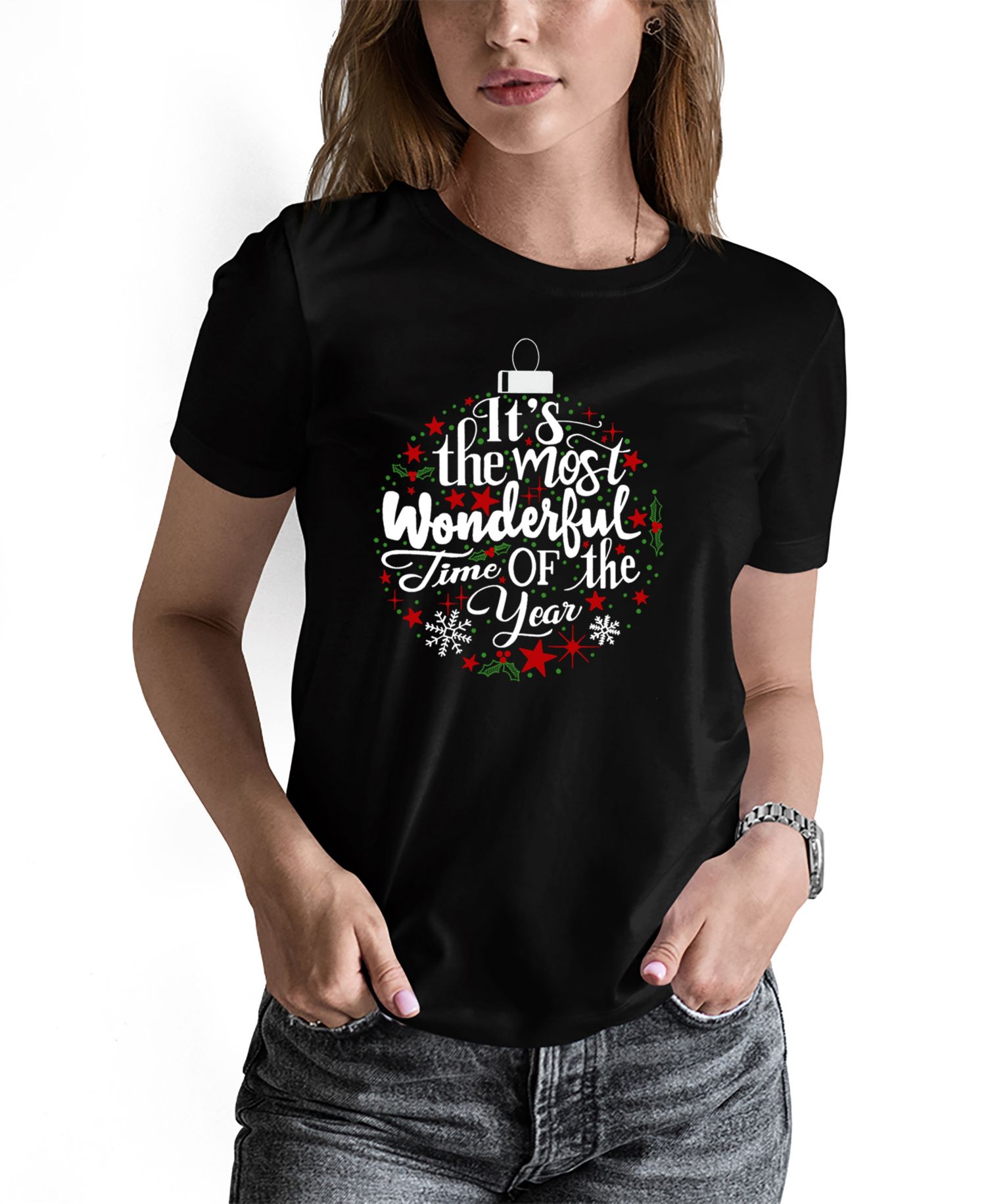 Women's Christmas Ornament Word Art Pullover Top