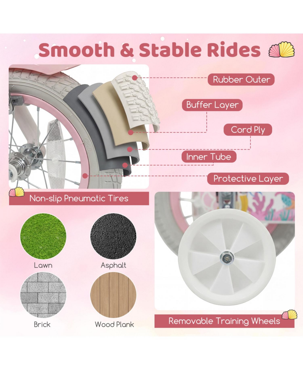 Slickblue Adjustable Kids Bike with Front Basket and Streamers