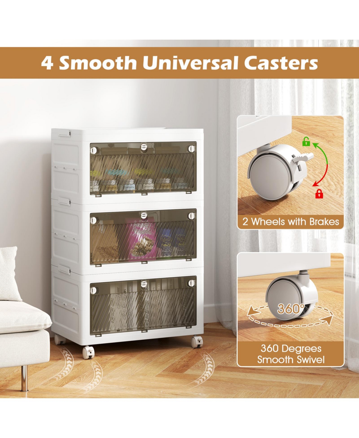 Gouun 33 Gal 3-Pack Stackable Plastic Storage Bins with Lid, 21 x 13 x 35.5 in