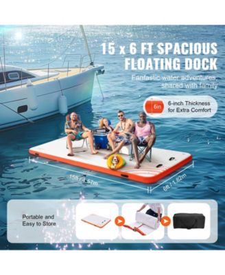 15 x 6 Ft Inflatable Floating Dock Platform with Non-Slip Surface and Ladder