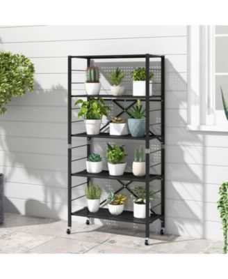 5-Tier Foldable Metal Storage Shelving Unit on Wheels