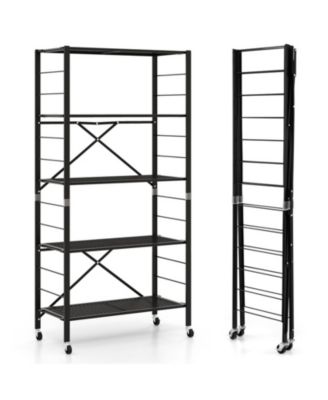 5-Tier Foldable Metal Storage Shelving Unit on Wheels
