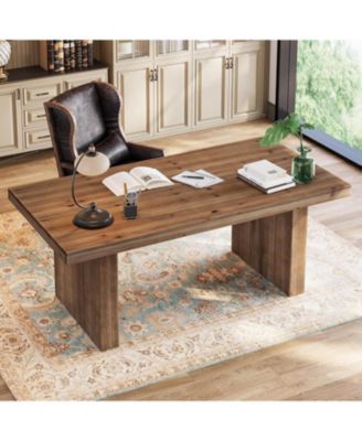 63" Solid Wood Home Office Desk, Farmhouse Large Executive Computer Desk with Sturdy Wooden Legs, Study Writing Table Business Workstation