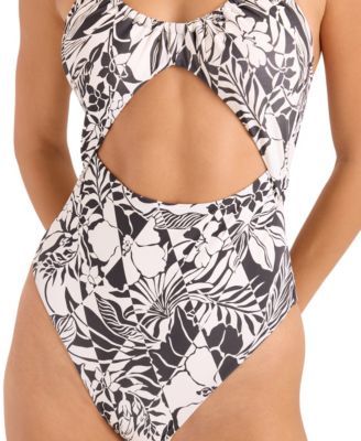 Women's Tropical Print V-Neck One-Piece Swimsuit