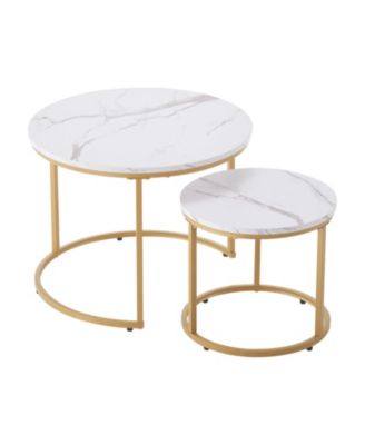 Round Nesting Coffee Table Set of 2 with Metal Frame
