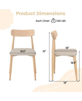 Set of 2 Modern Linen-Upholstered Dining Chairs with Curved Back and Metal Legs