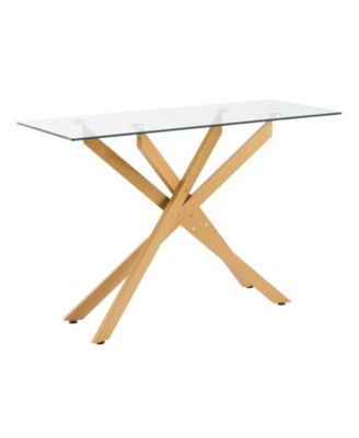 Tempered Glass Rectangle Coffee Table with Metal Cross-Leg Frame