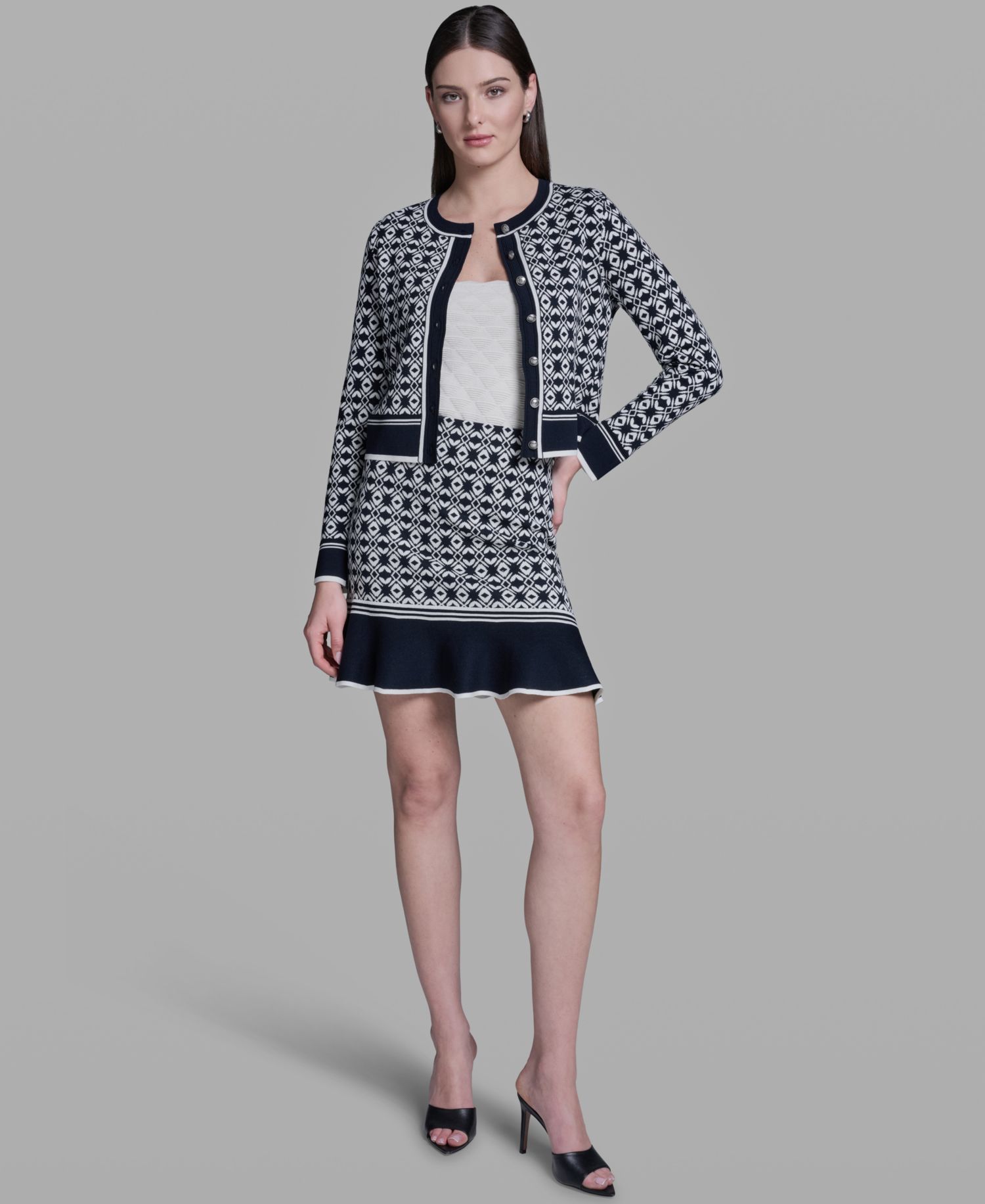 Women's Printed Crewneck Sweater Jacket