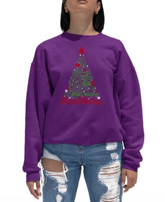 Women's Holiday Christmas Tree Word Art Crewneck Sweatshirt