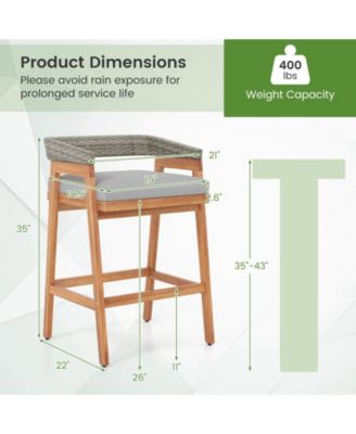 Acacia Wood Counter Height Bar Stools Set of 2 with Cushions and Wicker Back