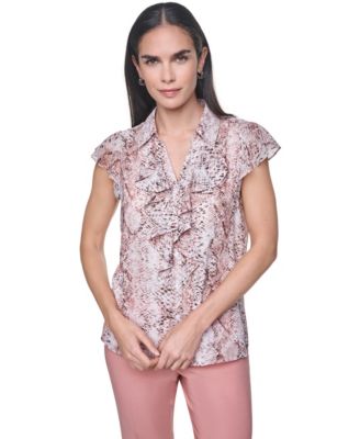 Women's Collared Ruffle Front Blouse