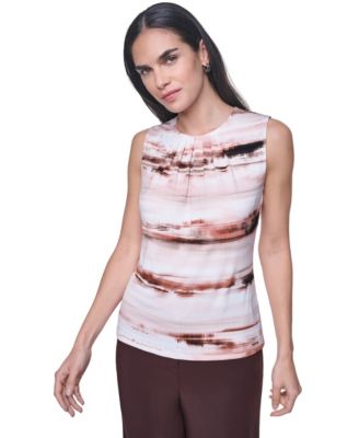 Women's Pleated Crewneck Sleeveless Top