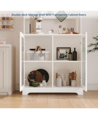  Pantry Cabinet 6 Tier Freestanding Tall Cupboard Storage Unit with Pegboard 2 Cabinets Open Shelves Glass Doors