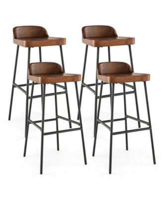 Set of 4 Industrial 29'' Bar Stool Bar Height Saddle Seat Kitchen Stool Low Back