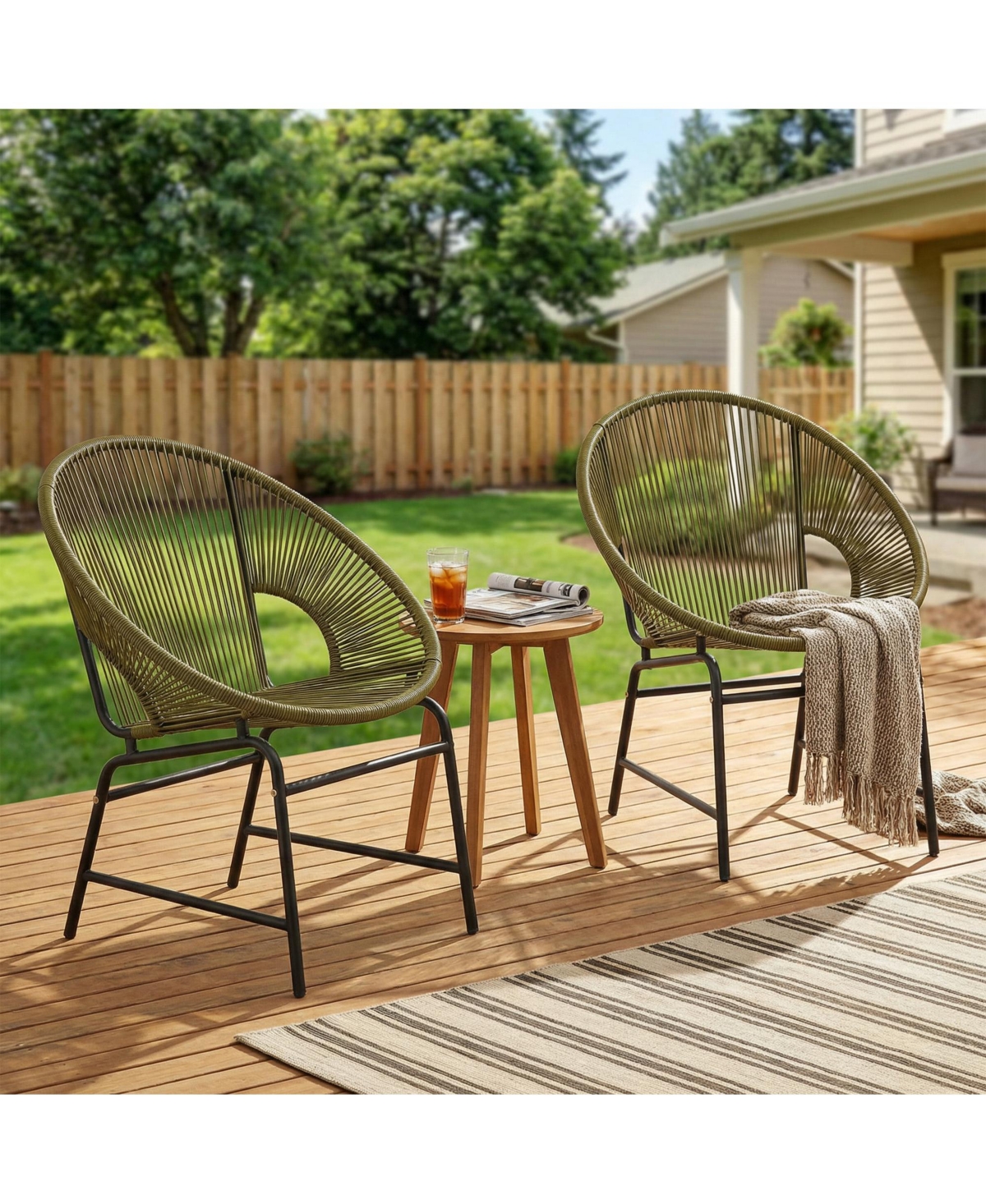 Rainsken Outdoor Wicker Chair Set of 2, Oval Silhouette Lounge Seats with Durable Pe Rattan and Sturdy Iron Frame for Porch, Patio and Poolside