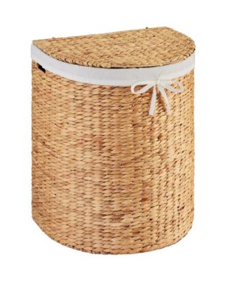 Half Moon Laundry Hamper w/ Lid, Half Round Laundry Basket, w/ Removable Liner & Handles