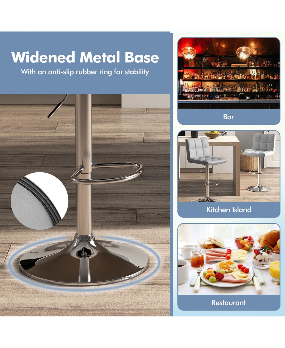 Gymax Set of 2 Adjustable Swivel Bar Stool Counter Height Bar Chair Pu Leather