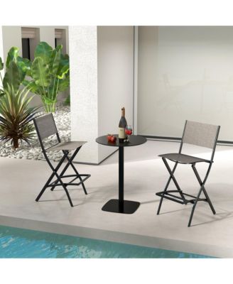 Folding Bar Stools Set of 4 Patio Sling Chairs w/ Backrest Humanized Footrest