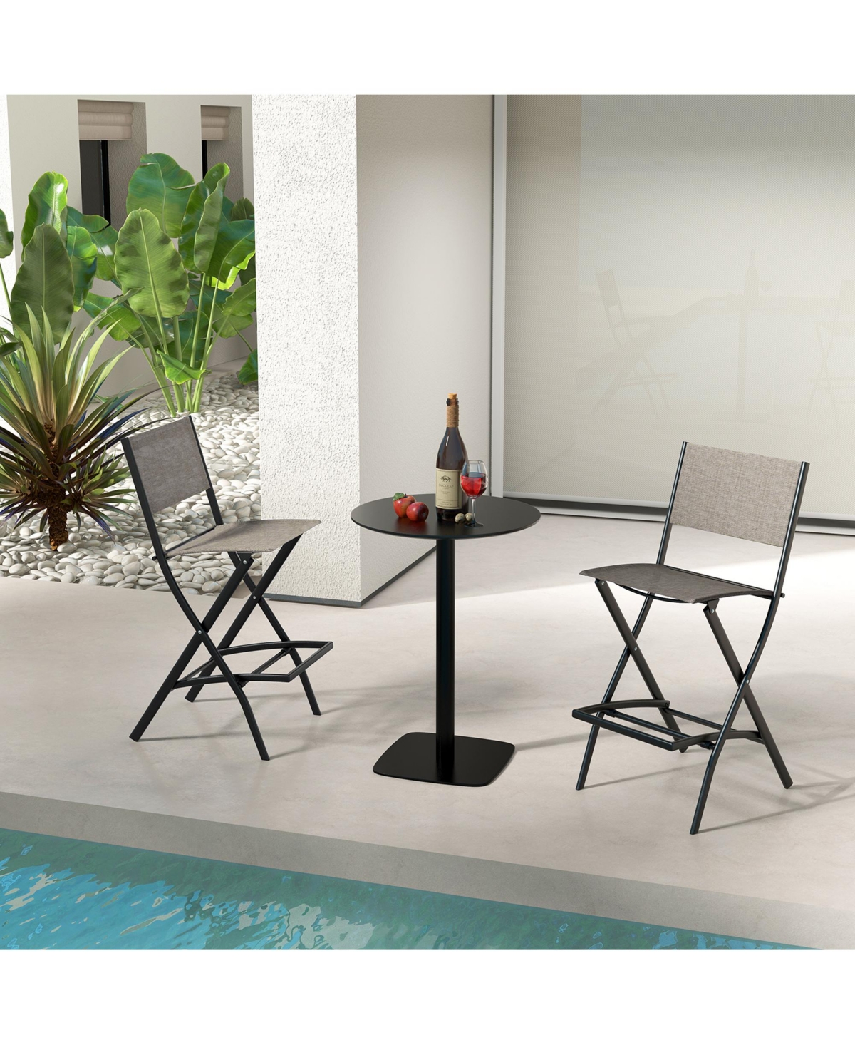 Gymax Folding Bar Stools Set of 4 Patio Sling Chairs w/ Backrest Humanized Footrest