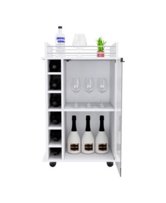 Bar Cart with 1 Cabinet with Casters White Finish