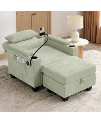 Multi-Functional Accent Chair and Storage Ottoman, Convertible Chaise Sleeper with USB and Phone Stand for Living Room and Apartment