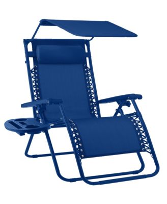 Folding Zero Gravity Recliner Patio Lounge Chair w/ Canopy Shade, Headrest, Tray