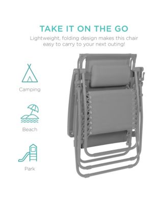 Folding Zero Gravity Recliner Patio Lounge Chair w/ Canopy Shade, Headrest, Tray