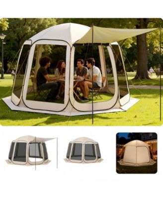 Pop Up Screen House Tent 12x11 ft for 10-12 People with Extended Awning, Carry Bag and Netting Sides