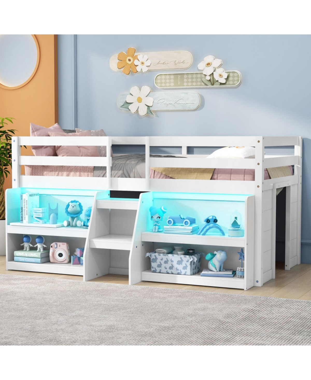 Gouun Loft Bed with Led Lights and Staircase