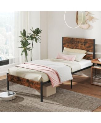 Twin Metal and Wood Platform Bed Frame with Headboard
