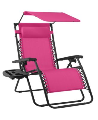 Folding Zero Gravity Recliner Patio Lounge Chair w/ Canopy Shade, Headrest, Tray