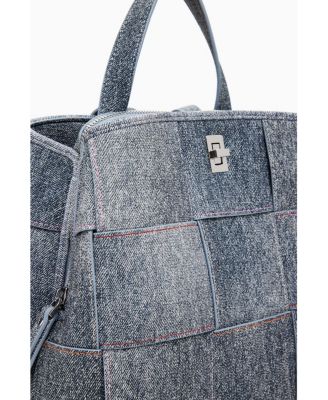 Women's Medium braided denim-effect backpack