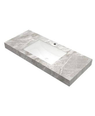 48" Light Gray Sintered Stone Countertop Ceramic Basin, No Cabinet No Faucet