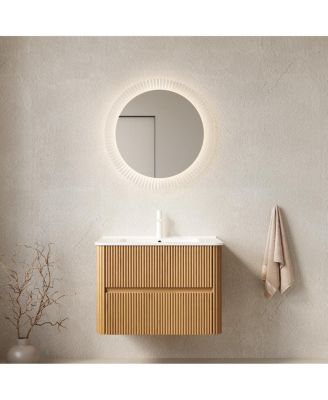  Wall Mounted Bathroom Vanity, Integrated Ceramic Sink, Modern 2 Soft Close Drawers, Pre-Assembled