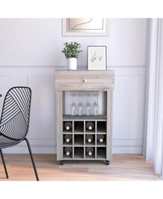 Bar Cart with 12 Wine Cubbies, Glassware Storage and 2.2  Casters