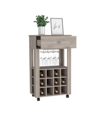 Bar Cart with 12 Wine Cubbies, Glassware Storage and 2.2  Casters