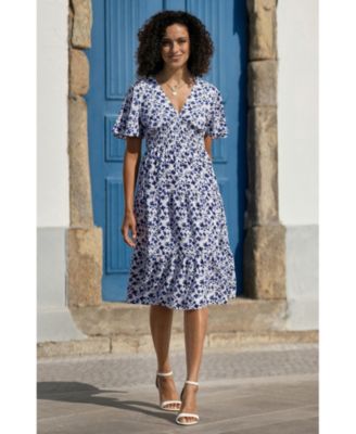 Women's Floral Angel Sleeve Midi Dress