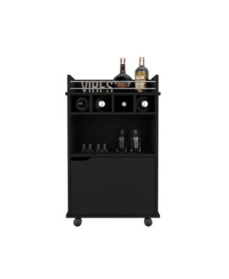 35 Inch Bar Cart with 2 Shelves, 4 Wine Cubbies and 1 Cabinet