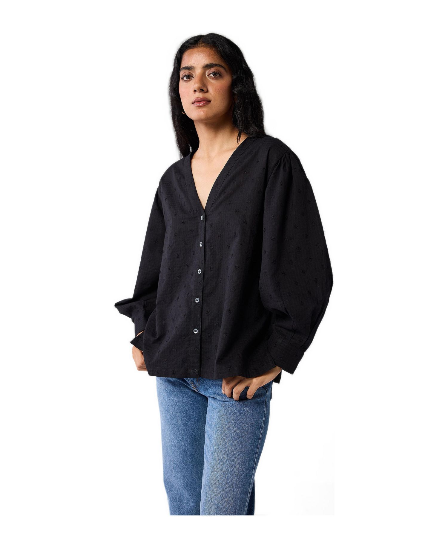 Women's Embroidered Shirt with Long Balloon Sleeves