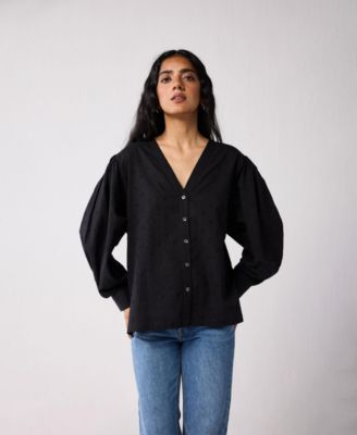 Women's Embroidered Shirt with Long Balloon Sleeves