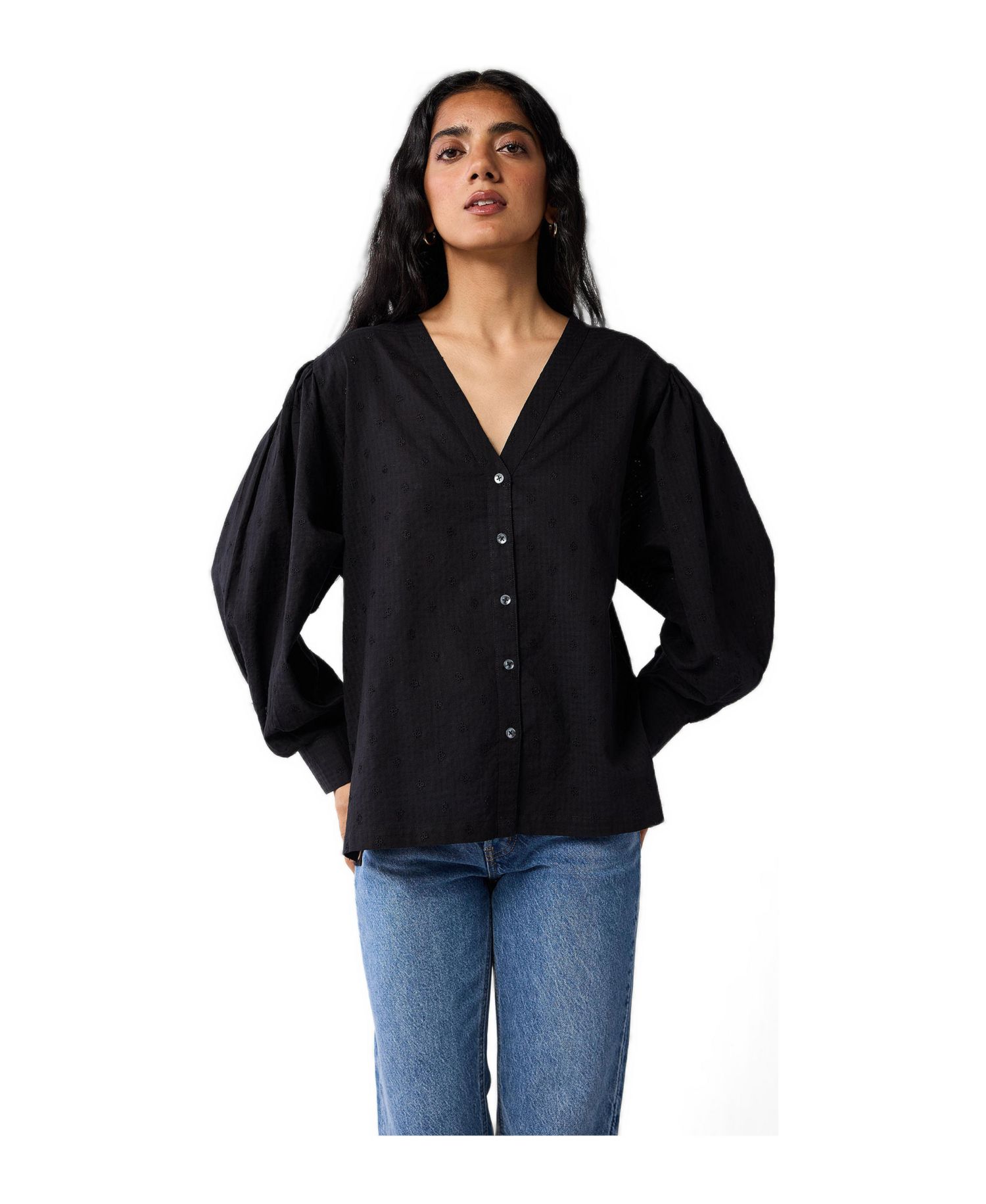 Women's Embroidered Shirt with Long Balloon Sleeves