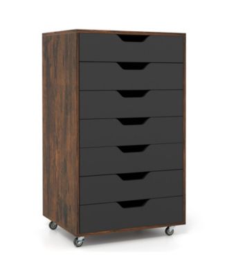 Wooden 7-Drawer Chest with Lockable Wheels for Storage