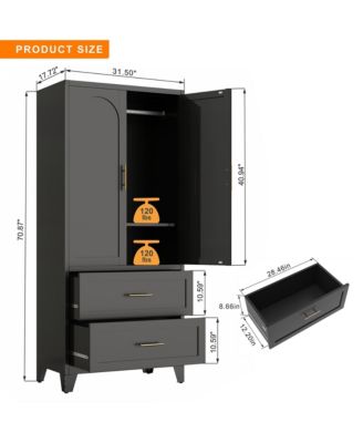 71" Tall Metal Armoire Wardrobe Closet, Clothing Storage Cabinet with 2 Doors, 2 Drawers, Hanging Rod and Shelf for Bedroom