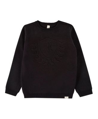 Baby Boys Cotton Knit Pullover Crewneck Sweater with Embossed 3D Crest