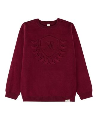 Baby Boys Cotton Knit Pullover Crewneck Sweater with Embossed 3D Crest