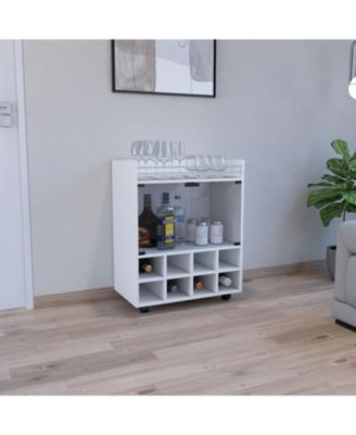 32 Inch Bar-Coffee Cart with 8 Bottle Racks and Glass Door