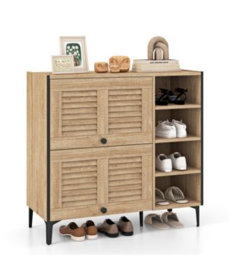 Shoe Rack Organizer with Flip-up See-through Doors and Adjustable Shelves-Oak